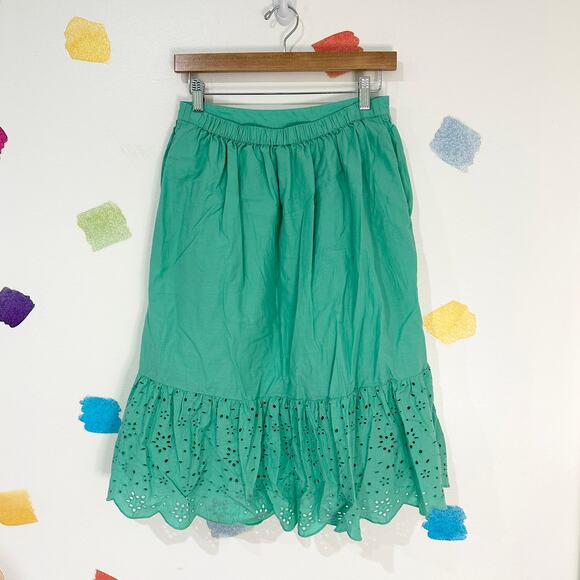 J. Crew Factory Dresses & Skirts - XS J.Crew Green Eyelet Elastic Waist Midi Skirt